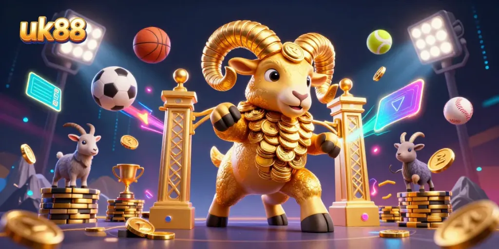 Engage with the electric energy of uk88 in this vibrant 3D illustration featuring exciting sports elements.