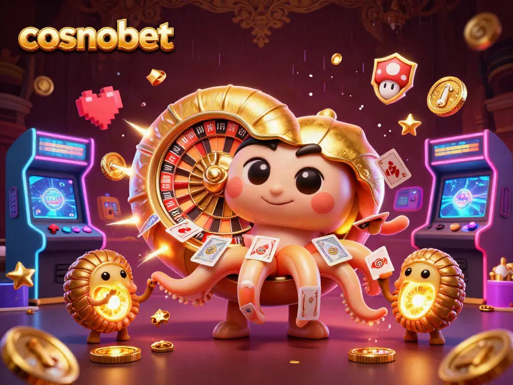 Playing with colorful Casmobet games in an ultra-detailed casino illustration featuring a giant nautilus.