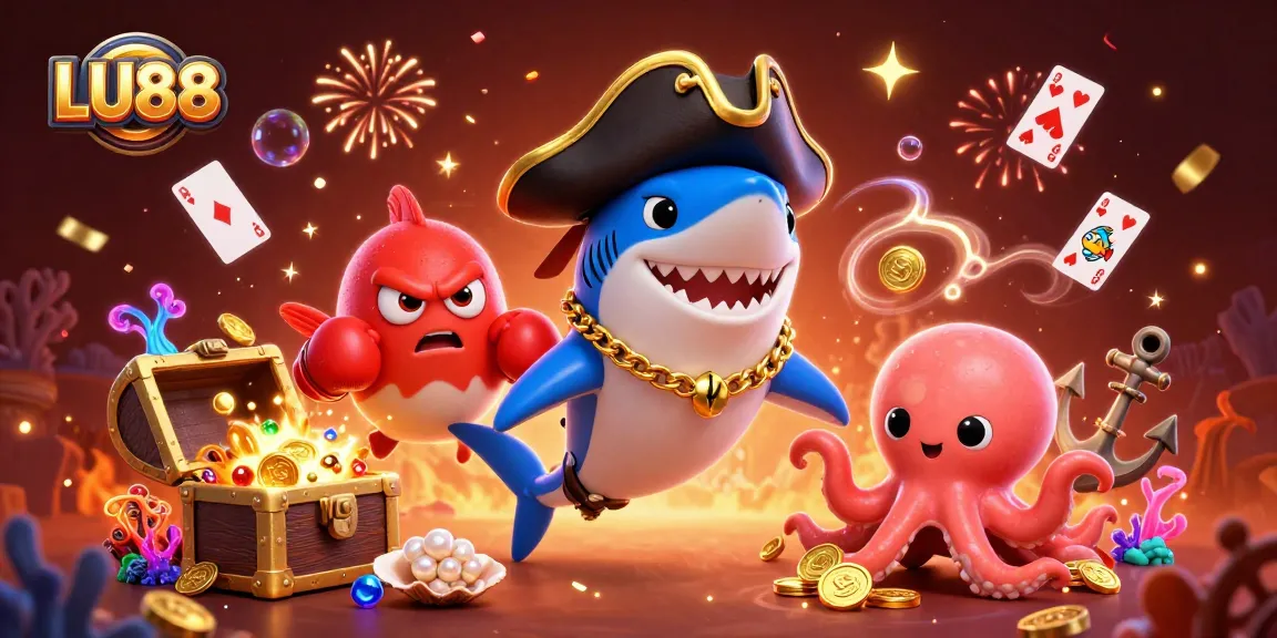 Engage with LU88's vibrant casino experience featuring animated aquatic characters and gold treasures.