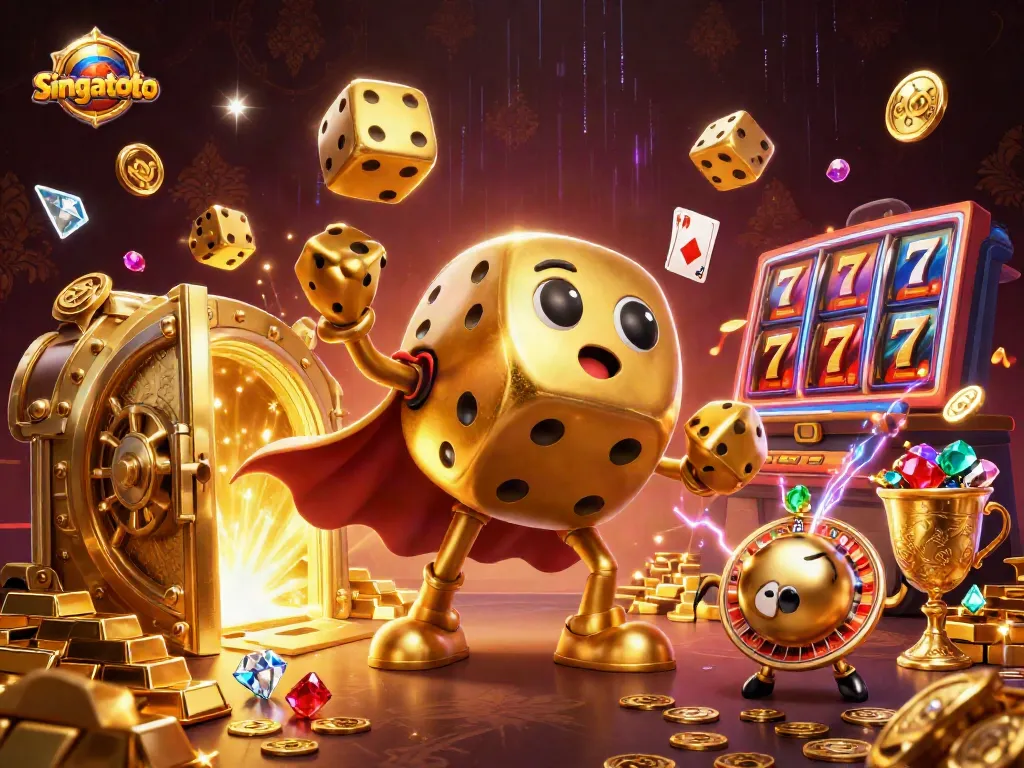 Experience singatoto excitement with a dynamic 3D casino illustration showcasing rich gaming elements.