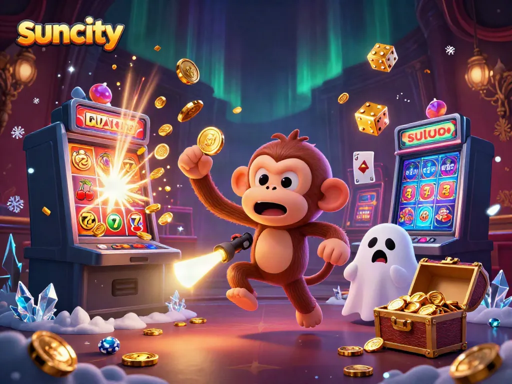 Experience thrilling gambling action in a haunted casino setting at suncity with our playful characters.
