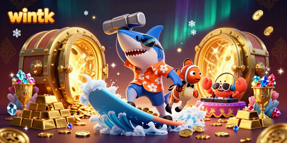 Experience thrilling gameplay at wintk with a shark, clownfish, and crab in a vibrant casino scene.