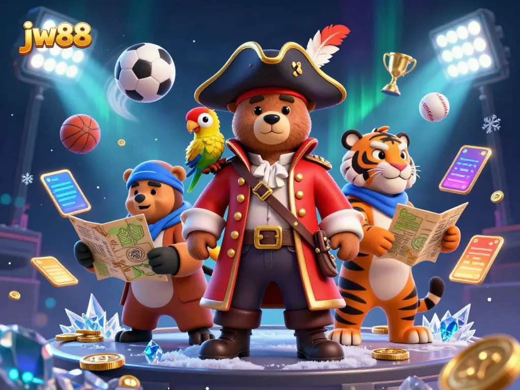 Engage in thrilling gaming adventures with jw88, featuring vibrant cartoon characters and dynamic sports elements.