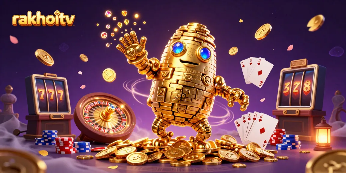 Experience the thrill of betting with rakhoitv's golden golem and sparkling casino elements.
