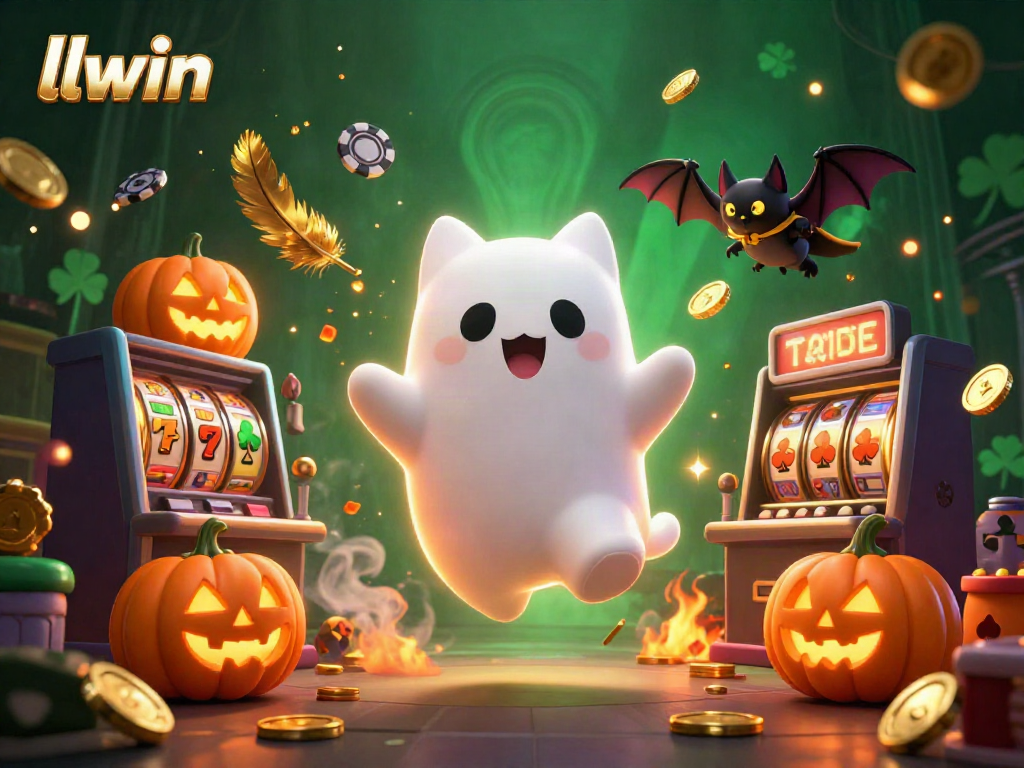 Experience thrilling games at llwin, featuring a ghost cat and vibrant jackpot scenes.