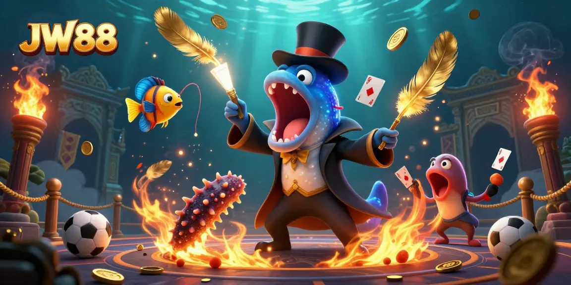 Engage with JW88's dynamic underwater gambling scene featuring unique characters and sports betting elements.