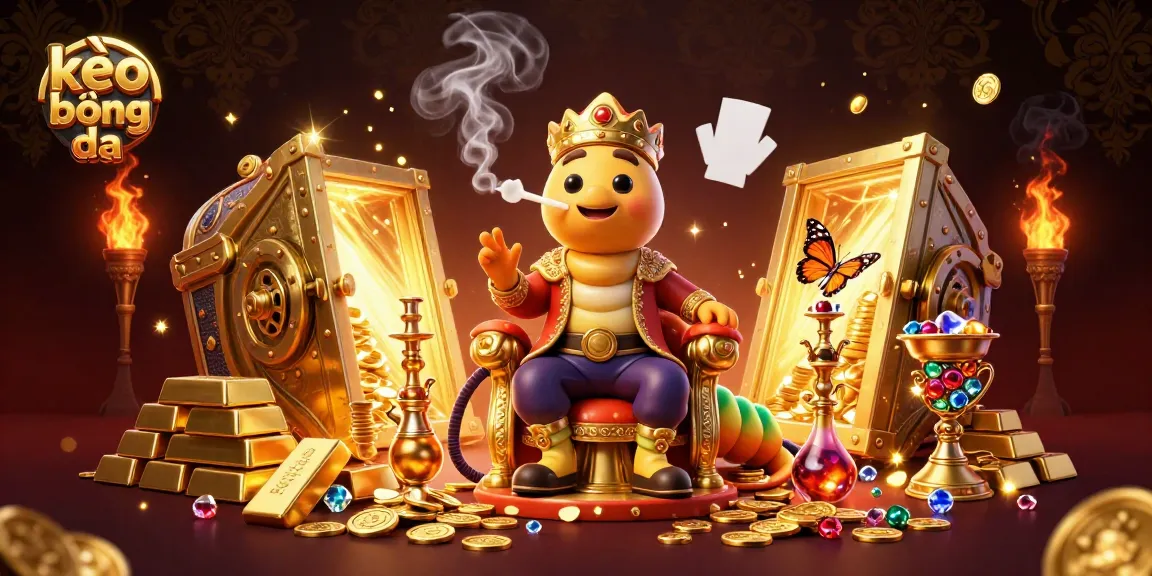 Engage with kèo bóng đá through a vibrant 3D scene featuring an enormous caterpillar master with poker symbols.