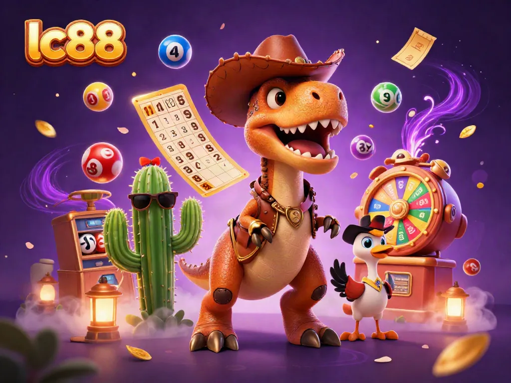 Experience the excitement of lc88 with a dynamic 3D casino scene featuring vibrant game elements.