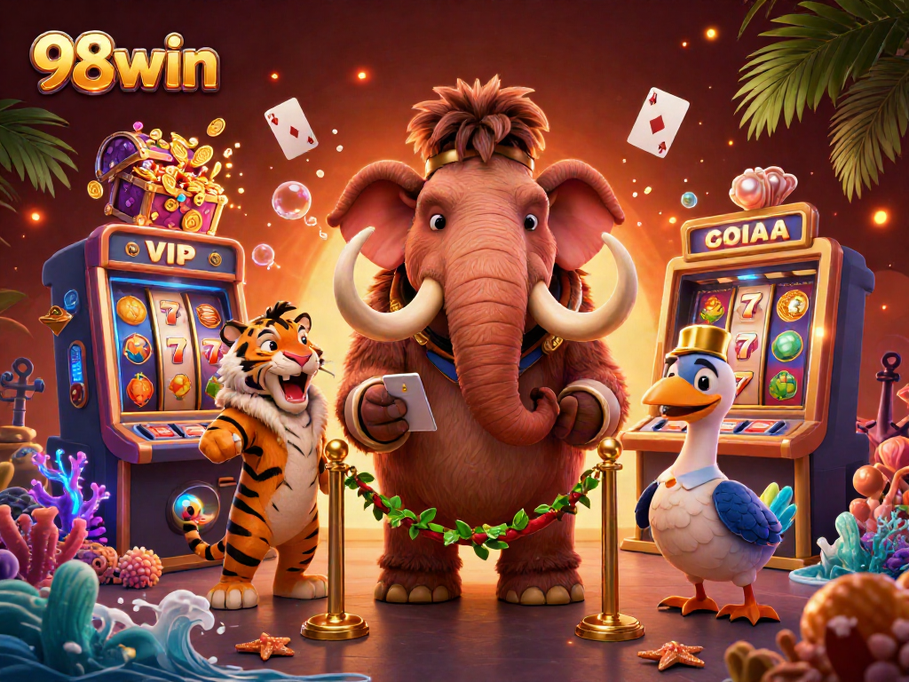 Engage in thrilling casino action with 98win's vibrant, dynamic characters and game elements.