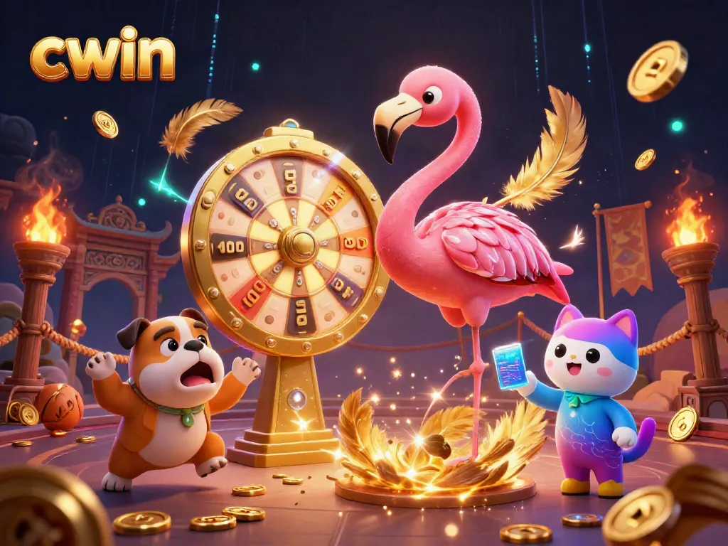 Experience excitement at CWIN with a vibrant illustration featuring lively characters celebrating casino wins.