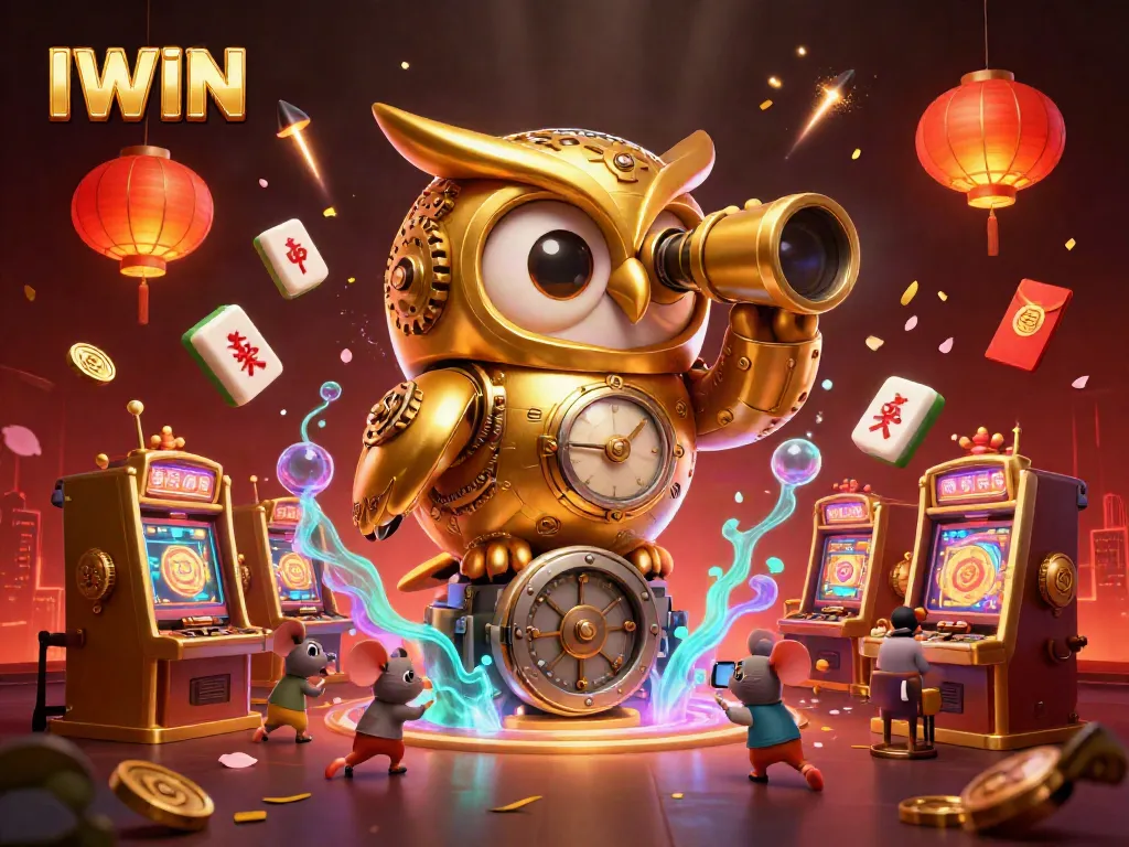 IWIN showcases an immersive casino experience with vibrant characters and rich gaming elements in this detailed illustration.