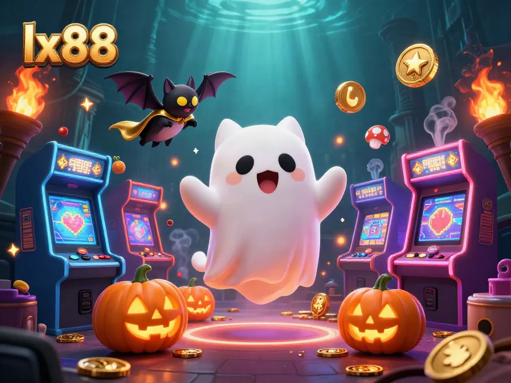 Engage with the haunted lx88 casino as a friendly ghost cat ventures through with a magical bat companion.