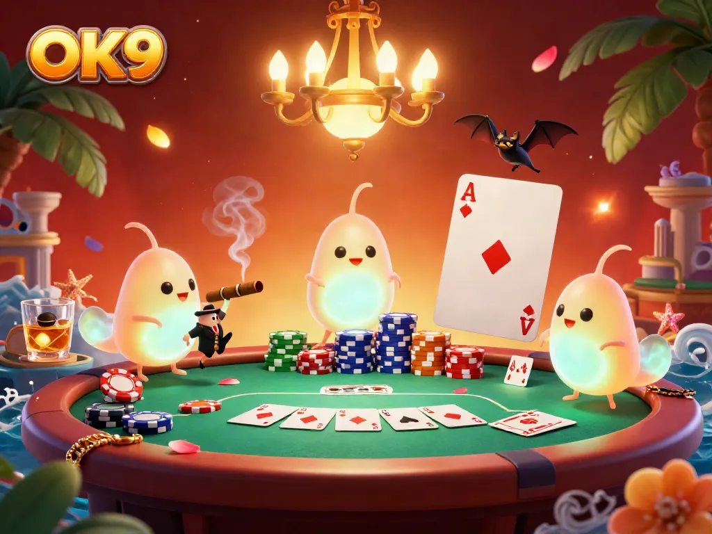 Experience exciting gameplay with OK9 while enjoying vibrant poker action in a dazzling casino.