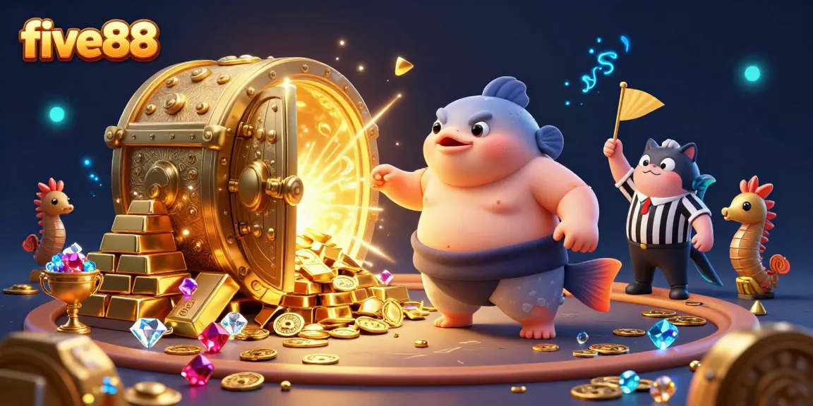 Watch five88's exciting underwater gambling scene featuring animated characters and treasure-filled surroundings.