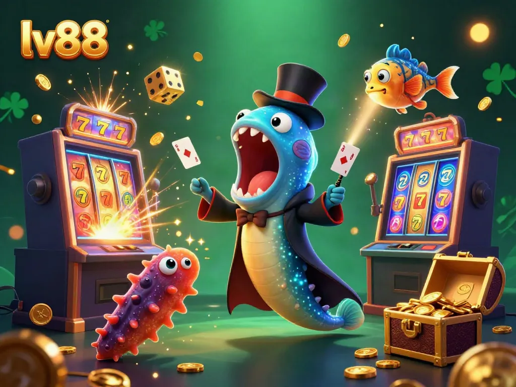 Experience thrilling jackpots at lv88 with a lively casino scene featuring vibrant characters and rich gaming elements.
