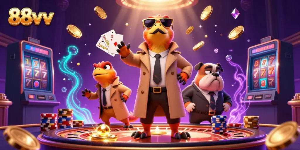 Engage with 88vv casino excitement featuring raptors in disguise at a VIP lounge entrance.