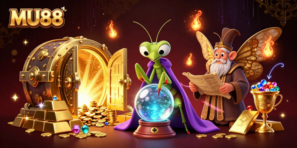 Experience MU88's thrilling fortune teller scene with vibrant gold treasures and mystical elements.