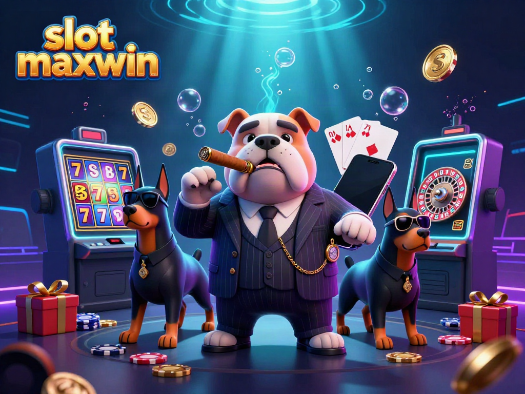Engage with slot maxwin as the mafia bulldog and bodyguards celebrate a jackpot, surrounded by dynamic game elements.