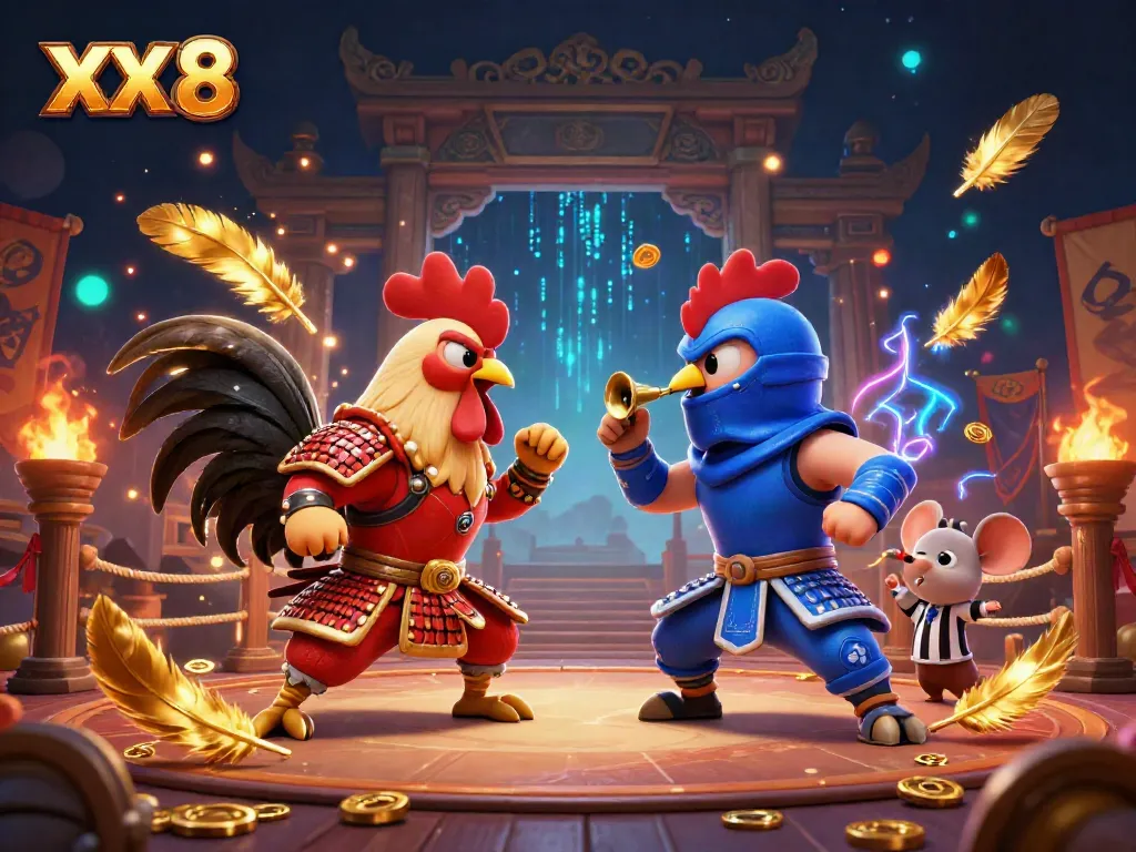 Compete in thrilling XX 8 cockfighting with 3D cartoon roosters and rich casino elements.