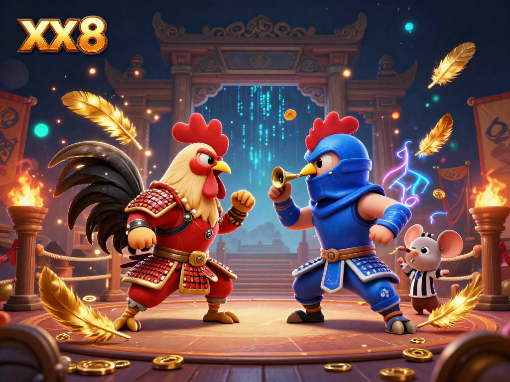 Compete in thrilling XX 8 cockfighting with 3D cartoon roosters and rich casino elements.