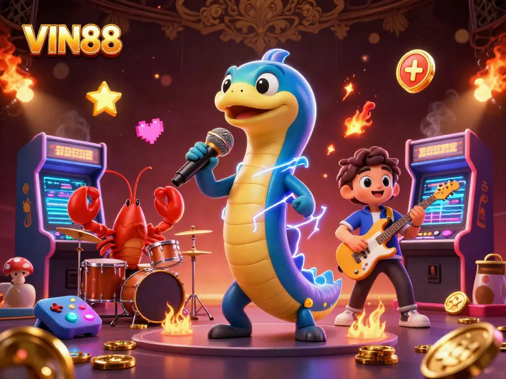 VIN88 captures the excitement of underwater gaming with vibrant characters and dynamic casino elements.