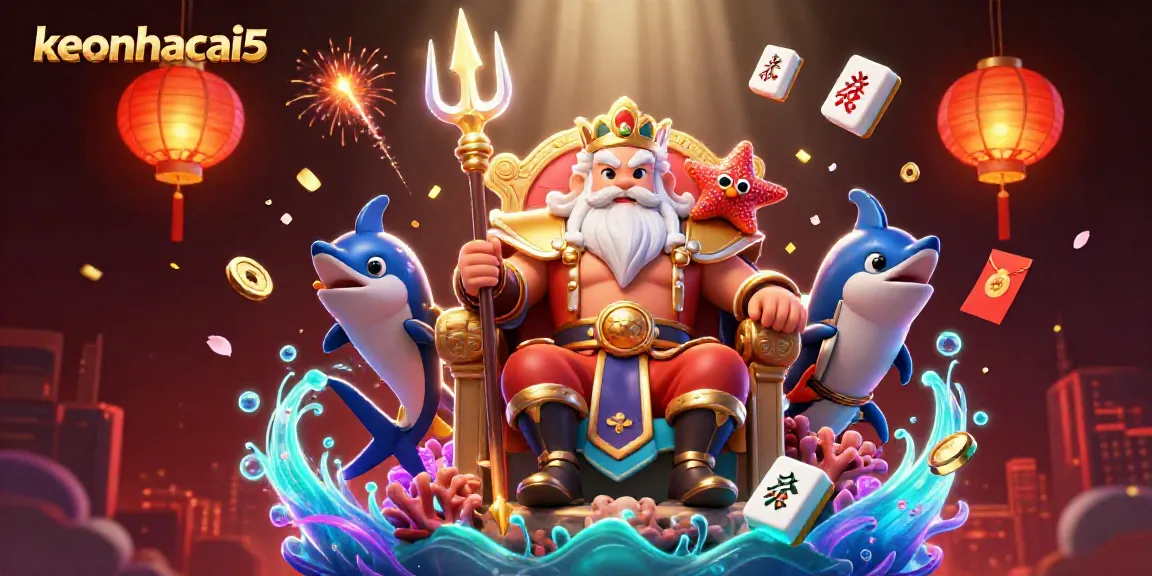Engage with the vivid world of keonhacai5 featuring Neptune and gaming elements in a dynamic underwater scene.