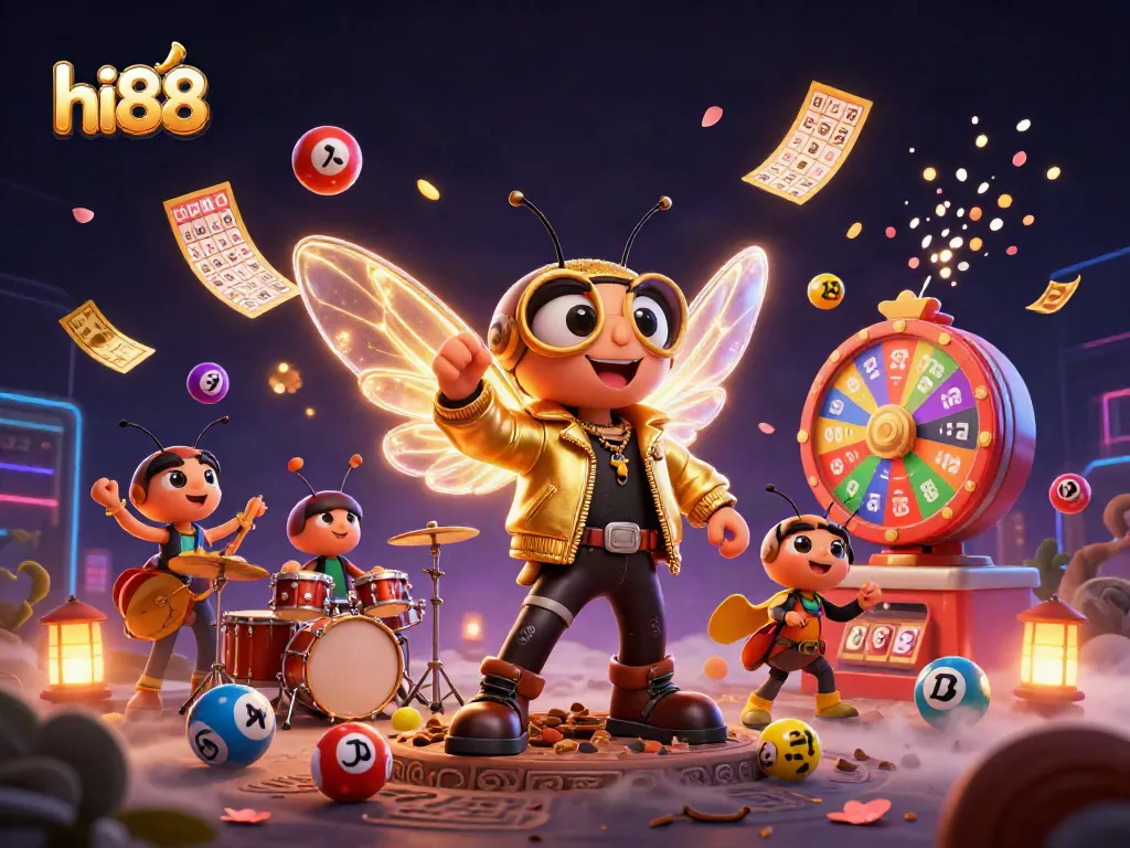 Experience the excitement of hi88 gaming with a vibrant scene of cartoon characters amidst lottery elements.