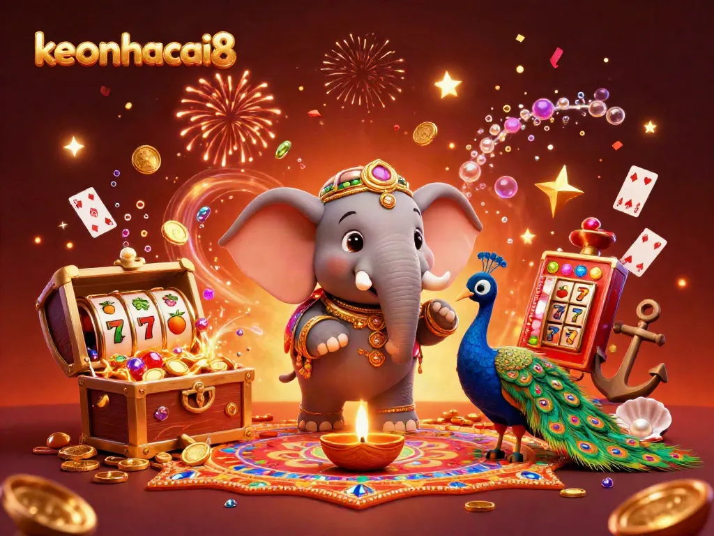 Engage in thrilling casino play with keonhacai8's captivating illustration of a vibrant gaming scene.