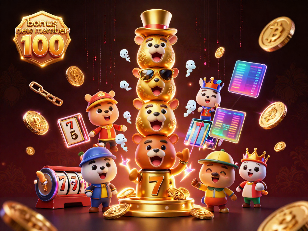 Experience the excitement of the bonus new member 100 slots with a vibrant casino scene featuring dynamic gaming elements.