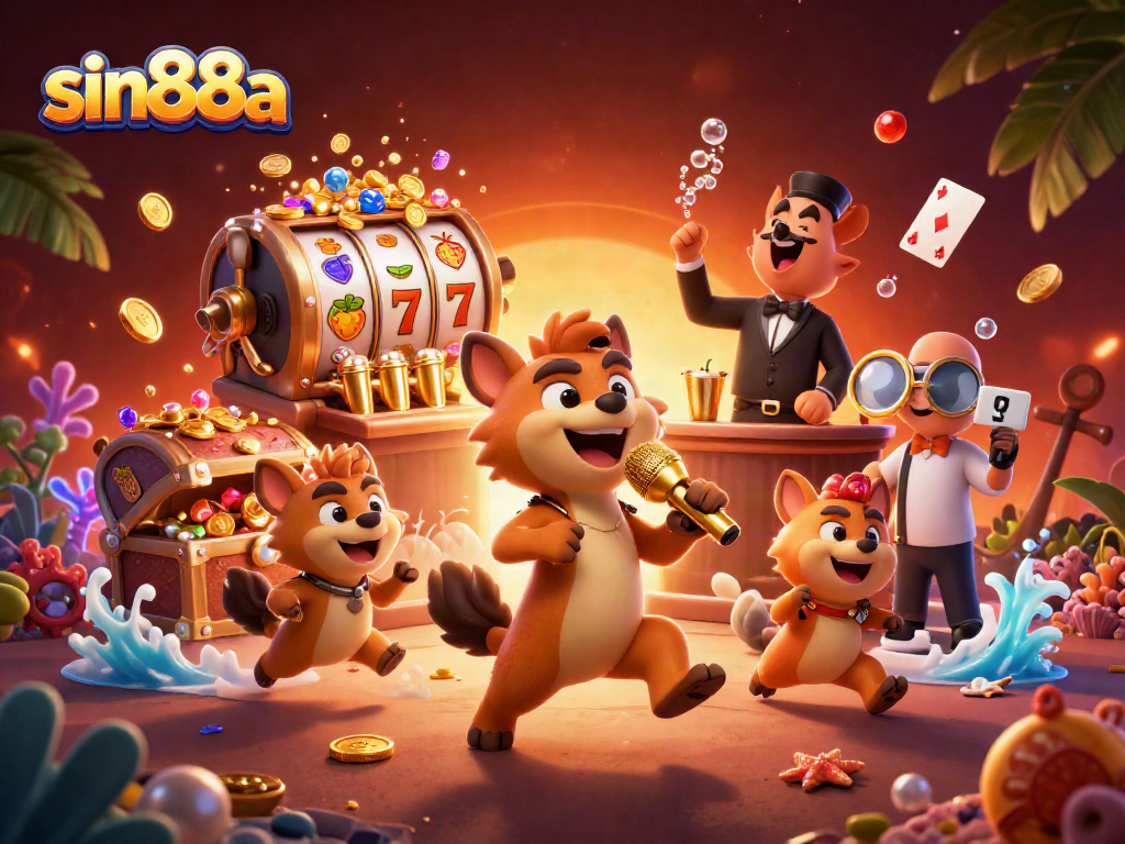 Experience the excitement of sin88a with a comedic hyena casino scene full of vibrant gaming elements.