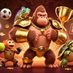 Engage with 23win's immersive casino experience featuring a gorilla king and dynamic sports elements.