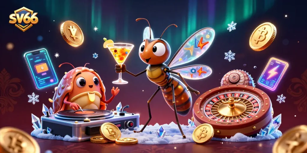 Engage with exhilarating sv66 games at the casino featuring dazzling mascot and vibrant elements.