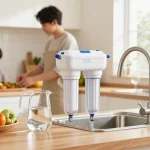 Waterdrop Spin Down Sediment Filter providing clean water in a vibrant home kitchen environment.