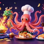 Engage with DA88's thrilling gaming universe featuring a sushi chef octopus and a dragon