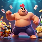 Engage with ok9's thrilling casino experience, featuring a powerful rooster, samurai cricket, and vibrant symbols.