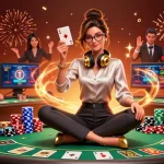 Play dynamic casino games with saovip as an elegant professional gamer showcases poker mastery.