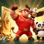 Experience excitement and victory with 98win as the bull mascot, eagle, and panda celebrate in this vibrant casino scene.