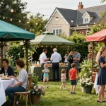 Vibrant outdoor garden event with stylish gazebos showcasing https://www.gazebohirelondon.co.uk/ decor and joyful gatherings.