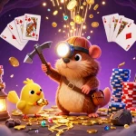 Experience the fun of credit card casinos with animated characters mining treasures in a dazzling casino scene.