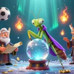 Experience top nhà cái uy tín with thrilling gambling elements featuring cartoon fortune teller and sports dynamics.