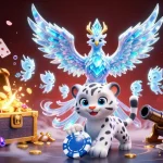 Zowin brings excitement to life with a vibrant 3D scene of an ice phoenix and playful elements.