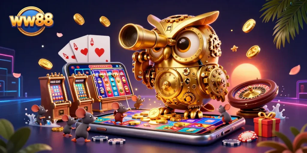 Experience thrilling gameplay at ww88 with casino elements and dynamic characters in a vibrant scene.