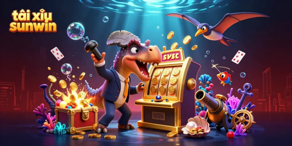 Tài xỉu sunwin players striking gold with a jackpot, animated in a vibrant casino scene.