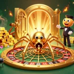 Experience thrilling gameplay at 33bmw with a dynamic scene featuring a golden spider and a roulette wheel.