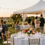 Stunning outdoor wedding marquee setup by casablancahire.co.uk with elegant decor and inviting atmosphere.