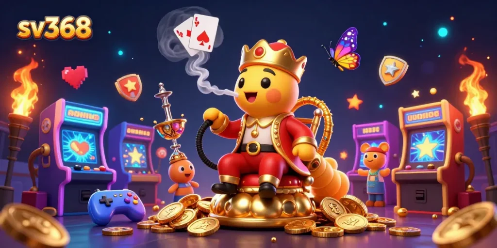 Experience sv368 with a vibrant 3D casino scene featuring exciting game elements and characters.