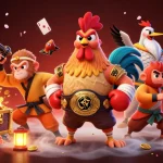 Spin to win with c168: A vibrant scene featuring cartoon characters amidst treasure and casino elements.