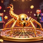 Try your luck at AO88 with a whimsical casino scene featuring a golden spider and a centipede croupier spinning bets.