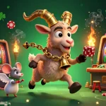 Engage with lode88's thrilling casino experience featuring Krampus and fun characters in a vibrant scene.