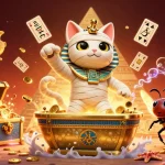 Experience high-quality socolive gaming with the vibrant mummy cat emerging from a pyramid casino.